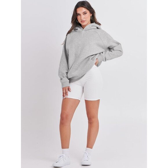 Women Light Grey Hoodies Oversized Fleece Long Sleeve Comfy Casual Sweatshirts - Picture 6 of 7